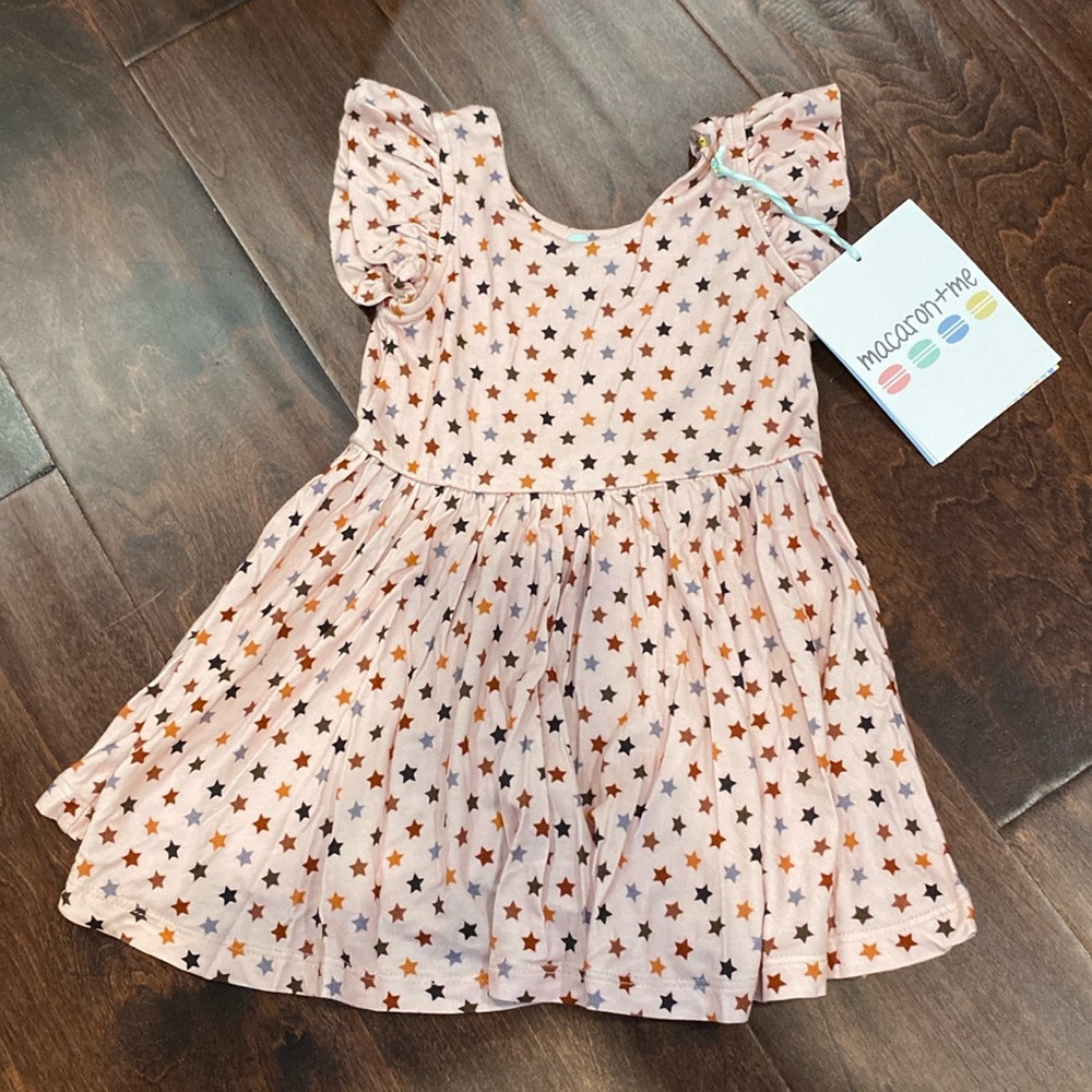 Macaron + Me Bamboo Western Stars ruffled capsleeve twirl dress 12-18m NWT